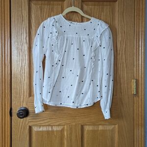 LOFT White Smocked Heart Blouse